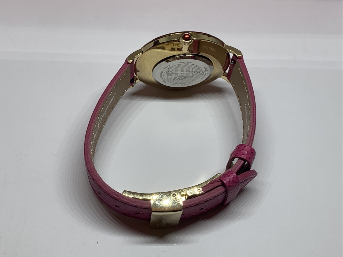Ferragamo Women Pink Leather Analog White Dial Quartz Watch 