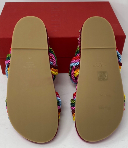 Valentino Garavani Torchon Rockstud Slide Sandals Espadrille $890 Size 36 Multi - Picture 13 of 16