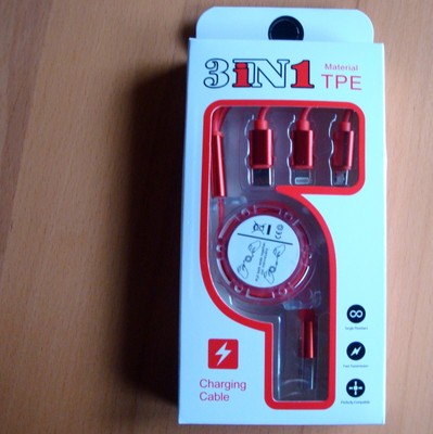 Ladekabel Datenkabel Quick Data Cable 3 in 1 USB - TPE - rot - NEU