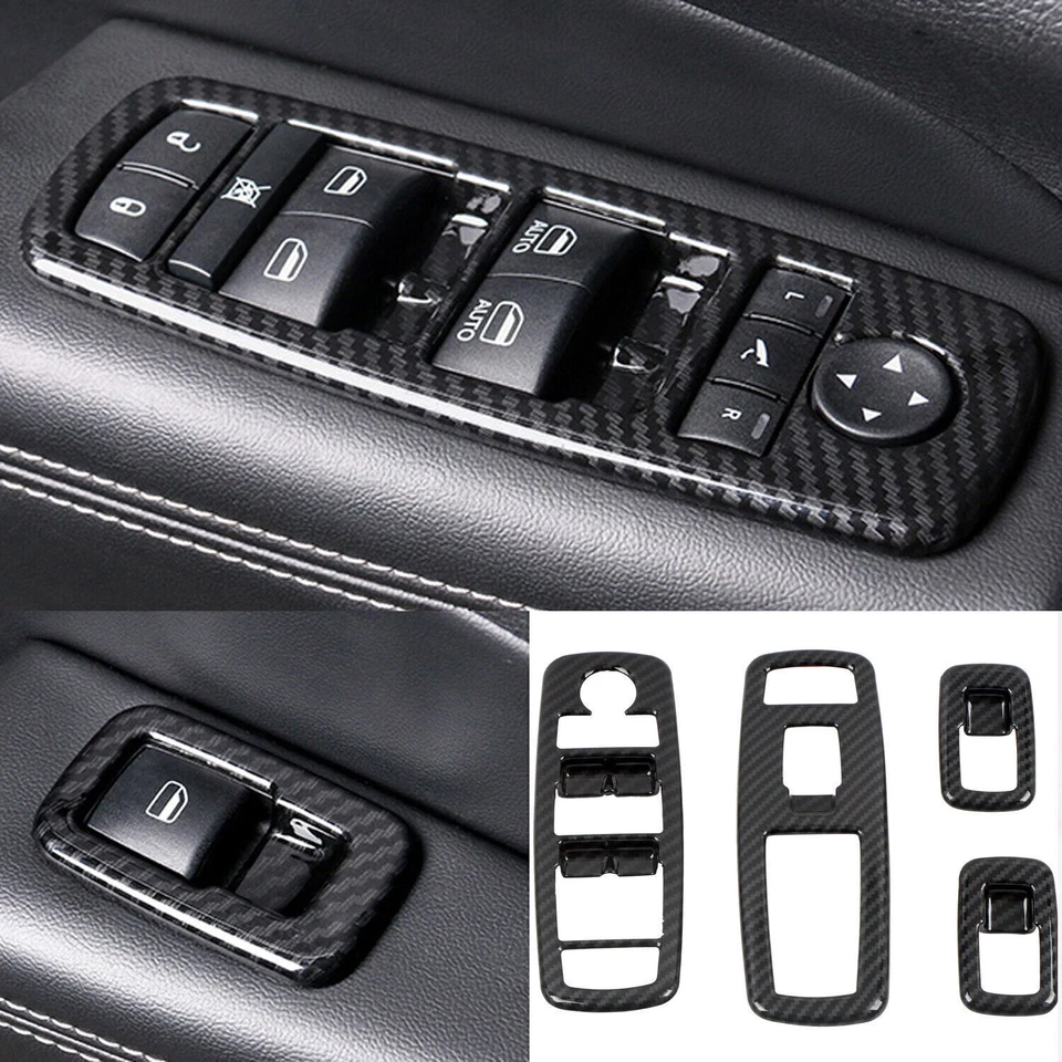 ABS Carbon Fiber Door Armrest Window Lift Cover Trim For Dodge Durango 2011-2022 — 第 2/4 张图片