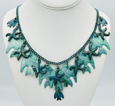 Lightweight Painted Teal Green Metal Fish Starfish Nautical Charm Necklace