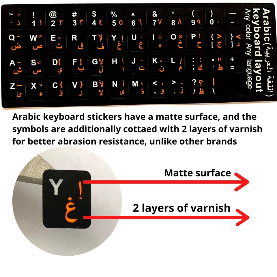2 PCS Arabic keyboard stickers Waterproof Replacement Computer Laptop Orange - Image 4 of 4