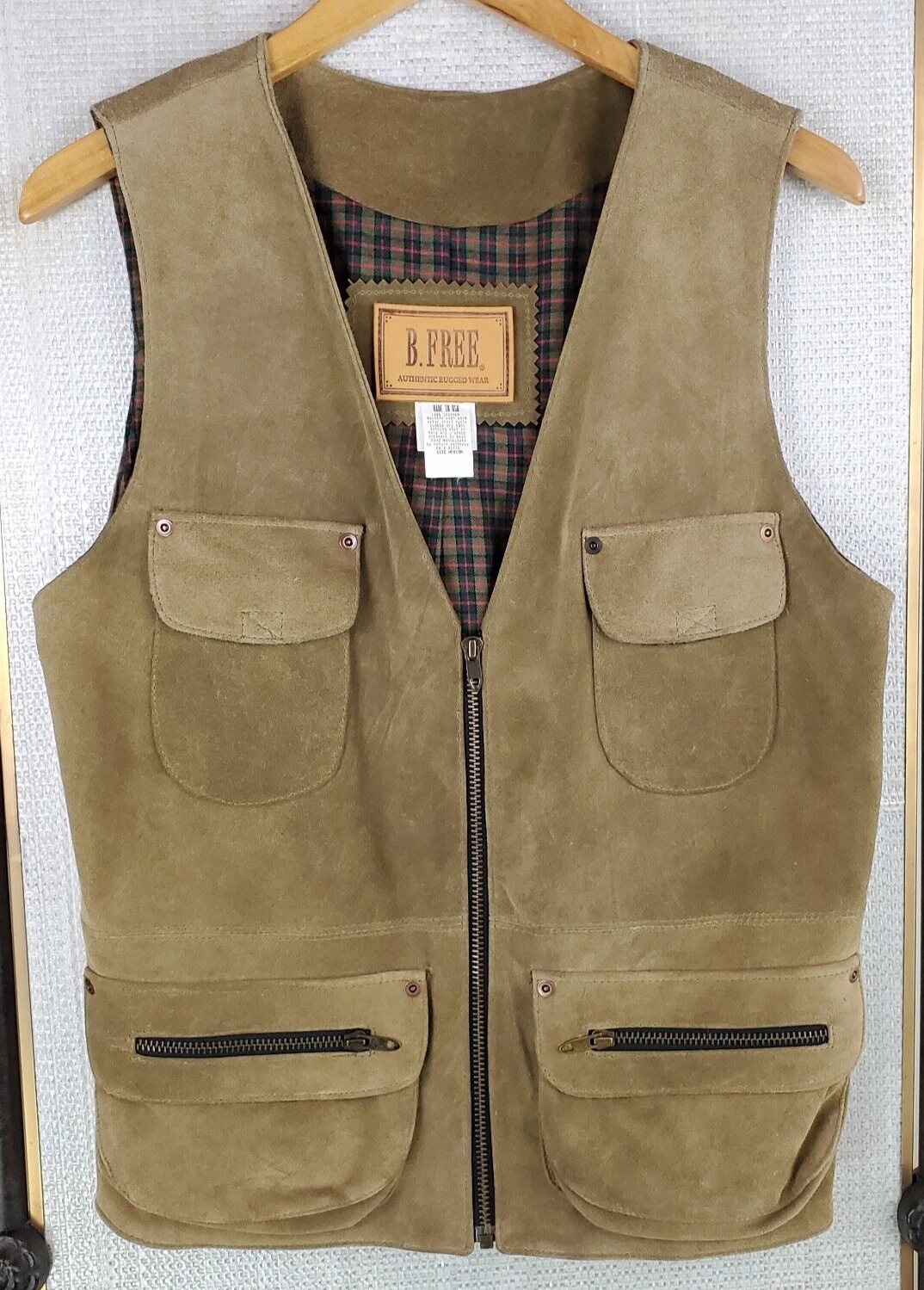 VTG B. FREE Men's Sz Medium Suede Leather Made in USA Utility Vest TALON ARROW