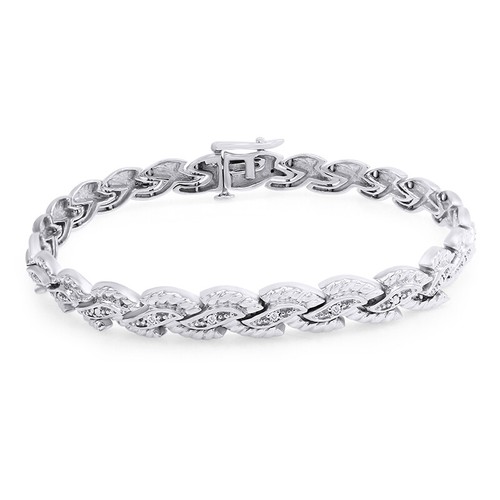 Natural Round Diamond Accents Braided Chain Link Bracelet 14K White Gold Plated - Picture 3 of 6