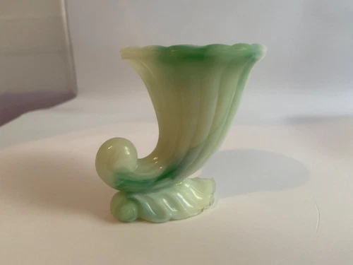 Vintage Fenton Art Glass jade glass Miniature Mini Cornucopia Vase
