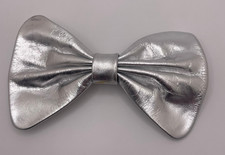 Vintage Made In France Silver Leather Hair Bow Clip Barrette 6''