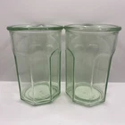 Vintage Anchor Hocking Set of 2 Green Glass 8 Panel Flat Tumblers Jars 20oz EUC