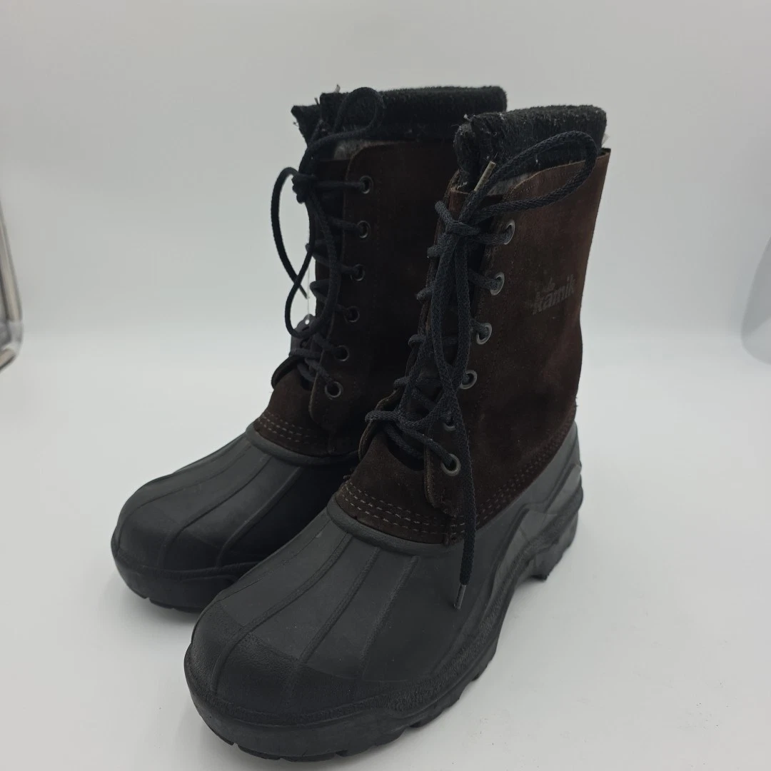 Kamik Winter Boots Mens 9 Brown Suede Lace Up Removable Insulated Insert