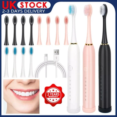 Sonic Electric Toothbrush Rechargeable With 4 Brushes Head 6 Modes USB Brush