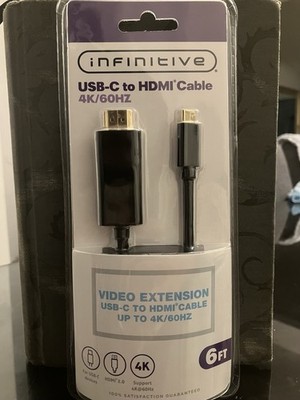 USB-C to HDMI Cable, Infinitive, 4k/60HZ  Video Extension 6ft Long