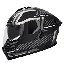Modular Flip-Up Dual Visor Motorcycle Helmets Full Face Adults X-Large Silver