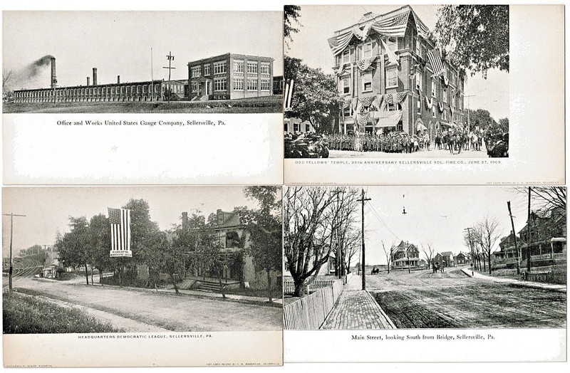 LOT OF 4 POSTCARDS SELLERSVILLE, PENNSYLVANIA, 1908 NEVER MAILED
