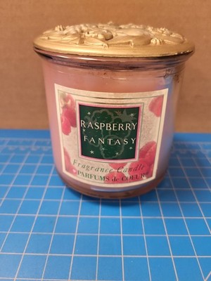 Vintage Parfums de Coeur Raspberry Fantasy Fragrance Candle Glass Jar Gold Lid