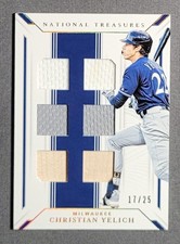 2019 National Treasures Christian Yelich Game Gear Materials Sixes Holo Gold /25