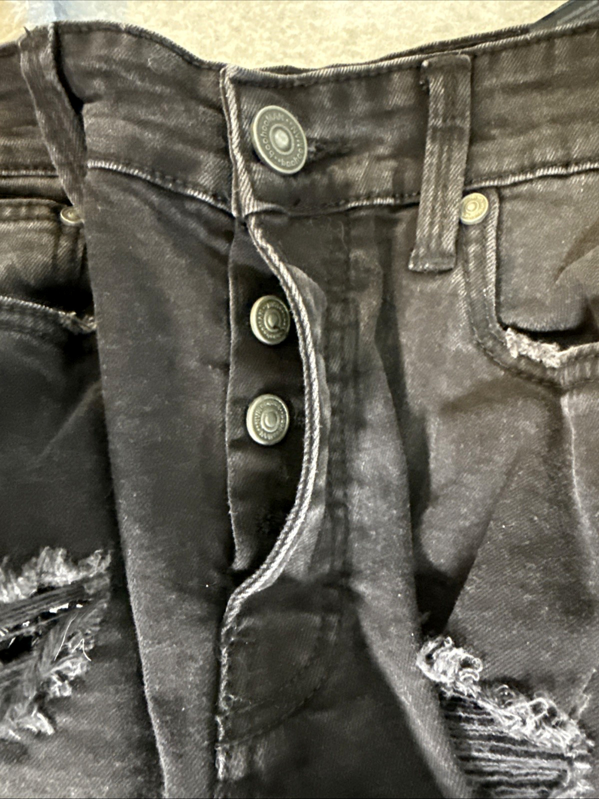 BooHoo Man Men Black Wash Denim Distressed Cargo Jeans Size 32S ButtonFly PreOwn