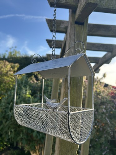 Hanging Grey Metal Bird Feeder Dish Table Tray House Garden Decoration Gift - Picture 6 of 10