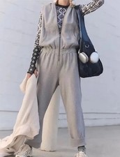 NEW Free People Movement Set Go Grey Hooded 1/2 Zip Jumpsuit Women's Small NWOT