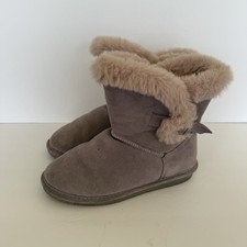 BearPaw Betsy Boots Youth Size 5 Purple Suede Faux Fur Lined Pull On Bougie