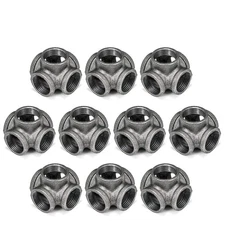 3/4" 5-Way Side Outlet Tee, 10-Pack 5-Way Corner Gray Malleable Cast Iron Pip...