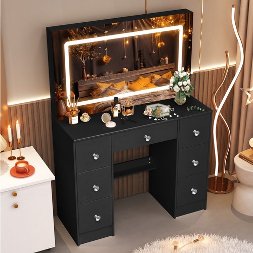 Juego de tocador espejo iluminado LED 7 cajones maquillaje tocador escritorio regalo - Imagen 7 de 11