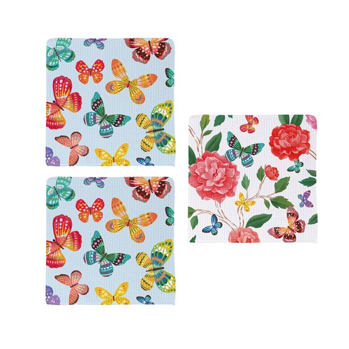 Butterfly Toile Quick Dry Dish Cloth, Set of 3, 10" x 10" - Picture 2 of 5
