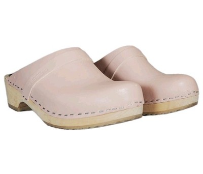Swedish Hasbeens Swedish Clogs Mules Husband Pale Pink Leather Women's US 9 (39)