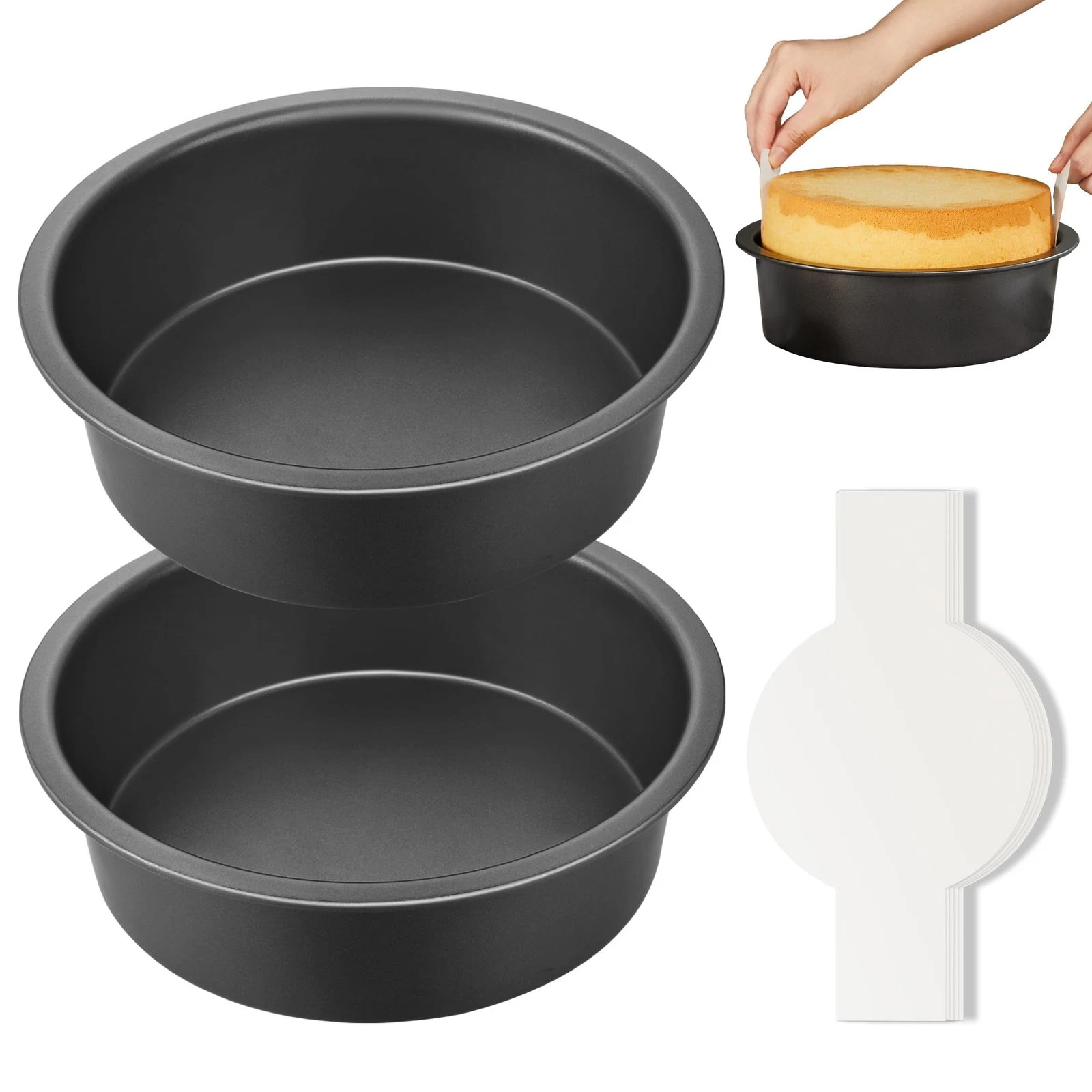 8 Inch Round Cake Pan Set for Baking with 60 Pieces Parchment Paper, Nonstick...