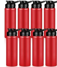 Aluminum Water Bottle Reusable Sports Leakproof Travel Snap Lid 8 Pack Red