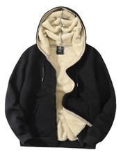 Men's Sherpa Hoodie Jacket Fleece Lined Zip Up Warm Hoodies Medium Black