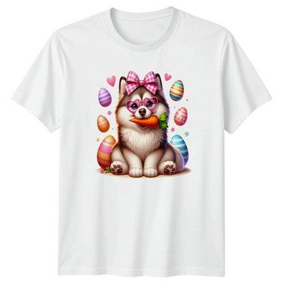Süßer flauschiger Welpe Hund trägt Damen T-Shirt Husky Hundeliebhaber Ostergeschenk für sie