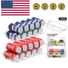 Soda Can Organizer and Dispenser for Refrigerator / Pantry, Clear, Set of 2 D...