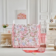 3 Pieces Flowers Crib Bedding Set Baby Ruffled Quilted Comforter with Fitted ...