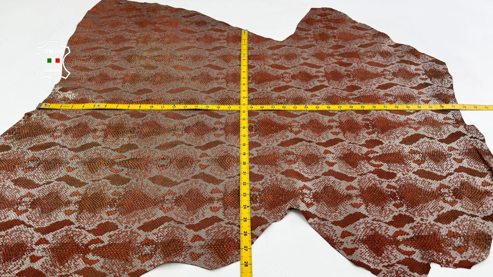 METALLIC GUNMETAL SNAKE PRINT ON TERRACOTTA Calf Leather hide 9+sqf 0.8mm #C6798 - Image 4 of 4
