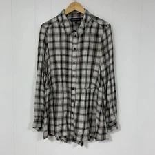 Lane Bryant Women’s Plus Plaid Button Down Top Size 14/16 Brown Black 1121821