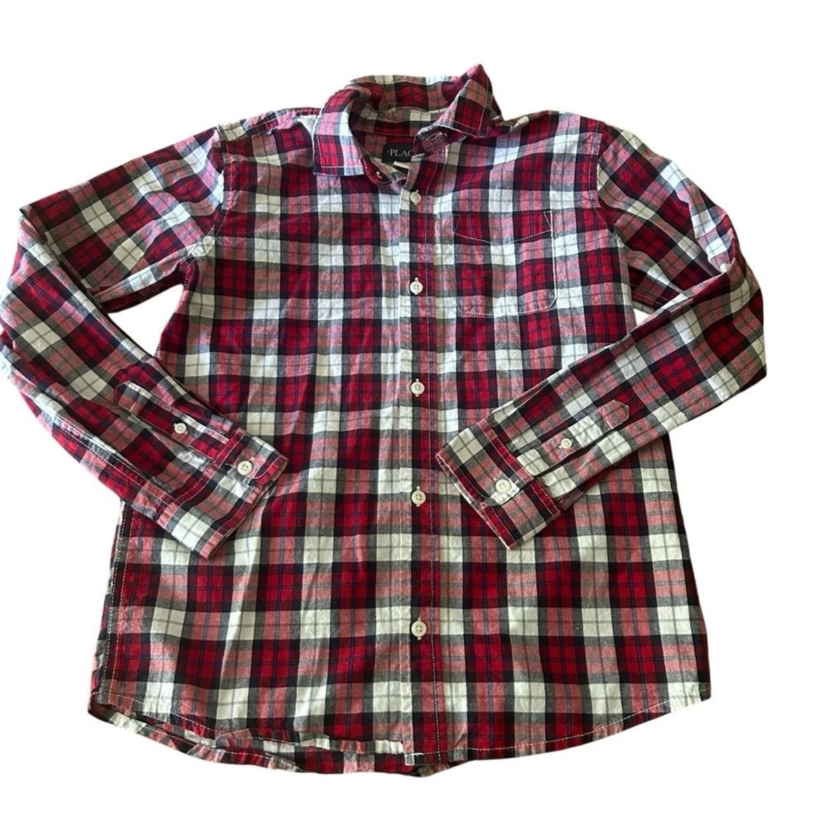 Chemise Boutonnée Garçon The Children's Place - Taille 7/8 - Manches Longues Rouge Bordeaux