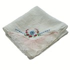 Vintage Hankie Embroidered Handkerchief Blue Flower Scallop Edge Pocket Scarf