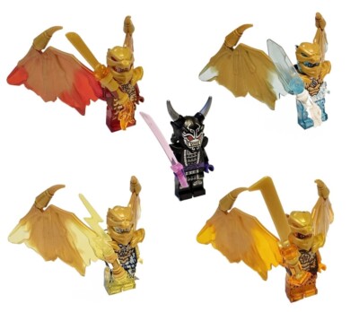 Lego Ninjago 5 x Minifigur Gold Drachen Kai Zane Jay Cole Garmadon mit Waffen