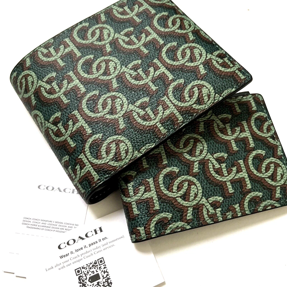 Cartera de lona Coach 3 en 1 exclusiva verde monograma inserción extraíble nueva con etiquetas $180 Foto 2 de 4