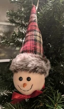 Snowman Head Ornaments Plush Plaid Hat with faux fur - burton + BURTON