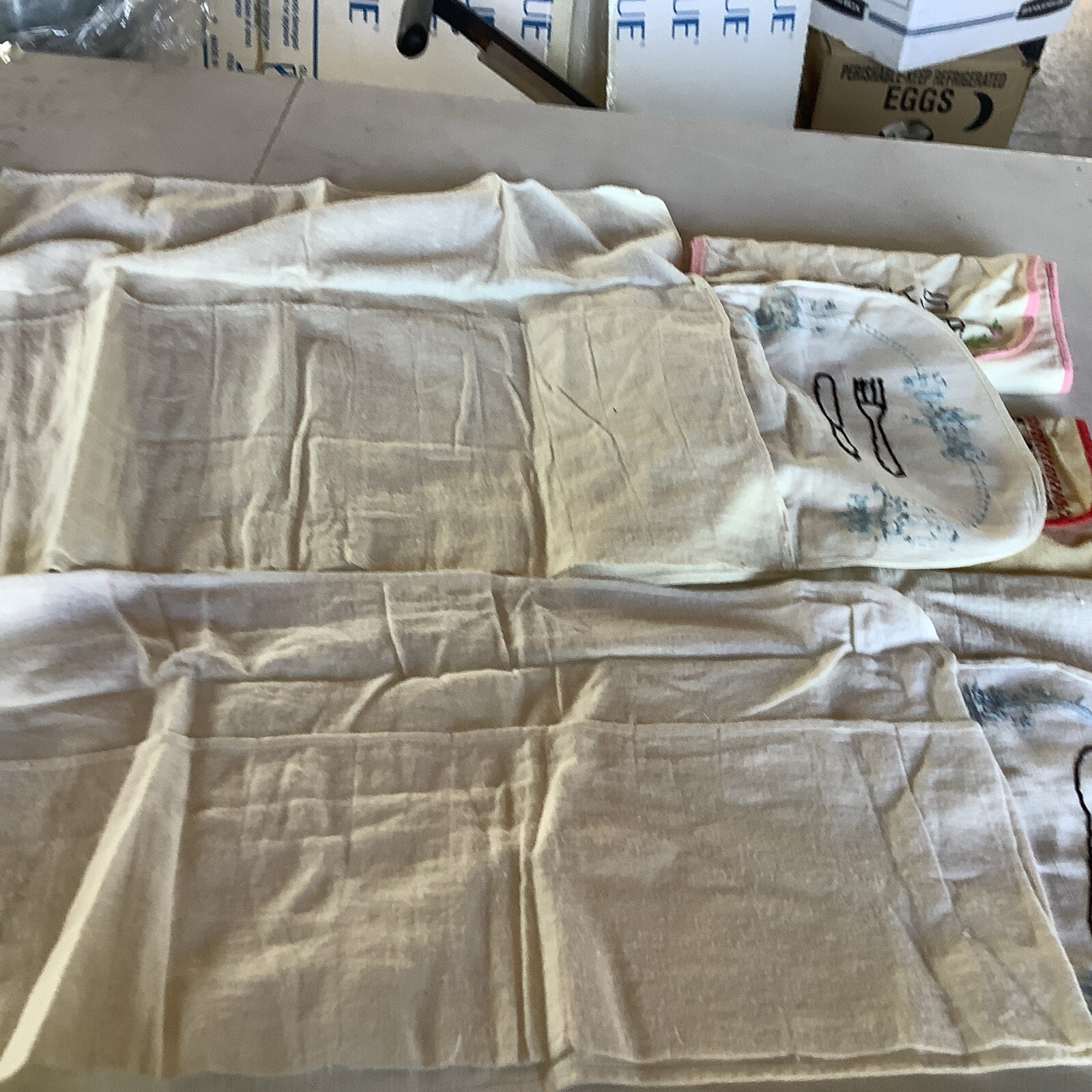 6 Linen Storage Pouch Floral Embroidery Silverware Utensil Holders Knife Forks +