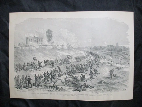 1884 Civil War Print - Battle of Gettysburg, Confederates Charge Cemetery Hill