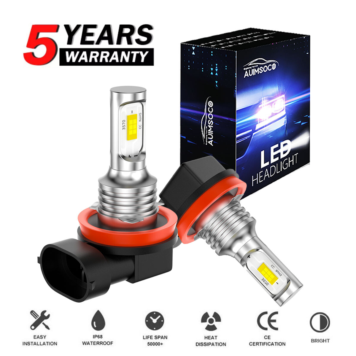 H11 LED Fog Light Bulb 10000K White High Power Driving Lamp Kit