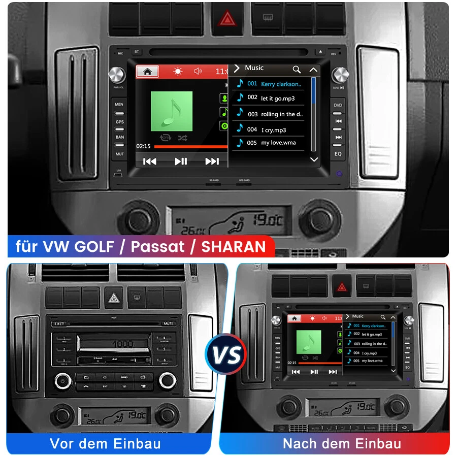 7" Autoradio GPS Nav CD DVD BT DAB+ 2 din Für Passat B5 golf 4 Sharan Bora T4 T5 - Bild 2 von 4