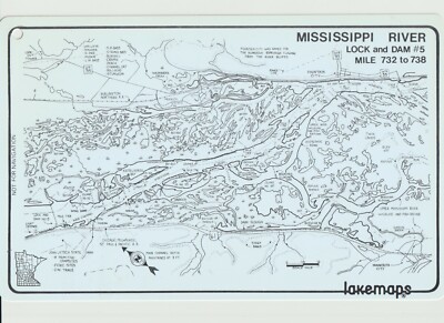 Vintage Lakemaps Waterproof Plastic Map - Mississippi River Lock & Dam