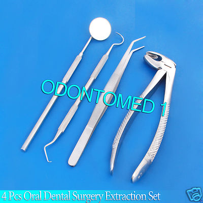 SET OF 4 PCS ORAL DENTAL SURGERY EXTRACTION KIT WITH EXTRACTING FORCEPS #MD4