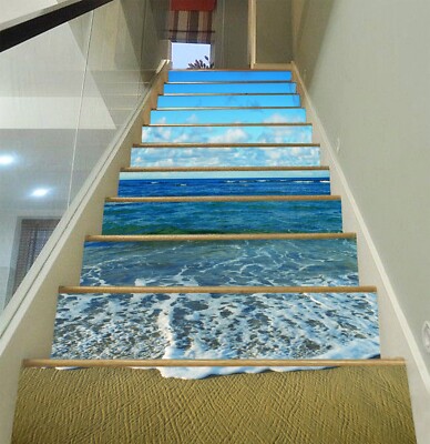 3D Beach Waves 011 Stair Risers Decoration Photo Mural Vinyl Decal