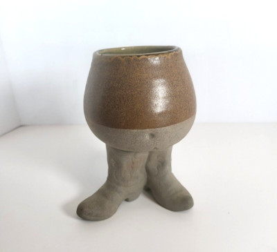 VTG Five Bridges Cowboy Belly and Boots Planter 1980's Brown Drip Glaze