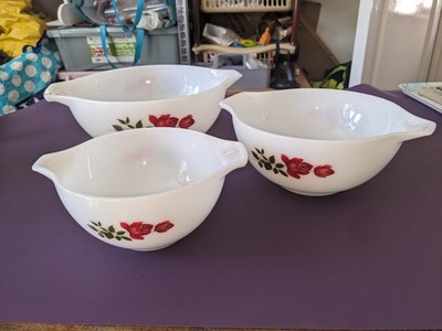 Vintage JAJ Pyrex 3er Set Aschenputtel Schüsseln June Rose verschachtelt Mischen Gießen