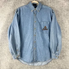 Vintage AOL Denim Shirt Mens Medium Blue Button Up America Online Internet 90s