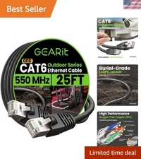 High-Speed 25ft Outdoor Cat6 Ethernet Cable - Safe Direct Burial, UV Resistant